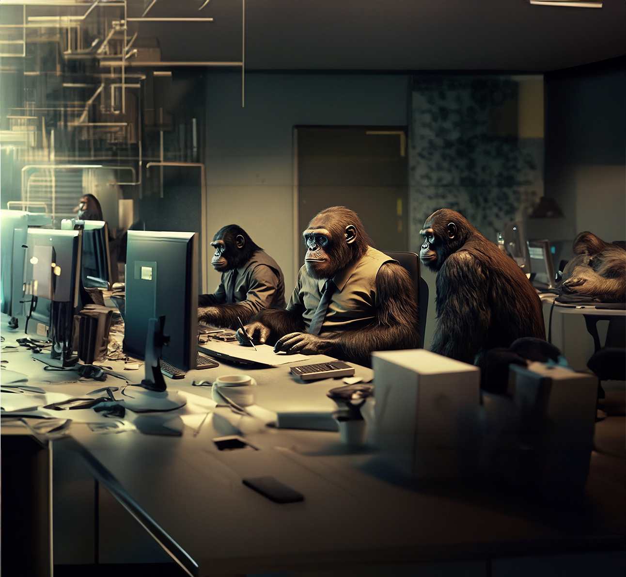 Three Apes Working on Digital Presence